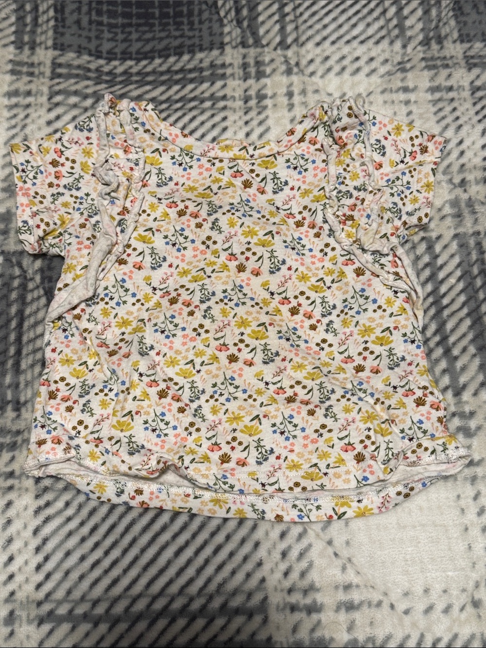 Girls' Floral Ruffle Tee - White with Multi-Color Flowers